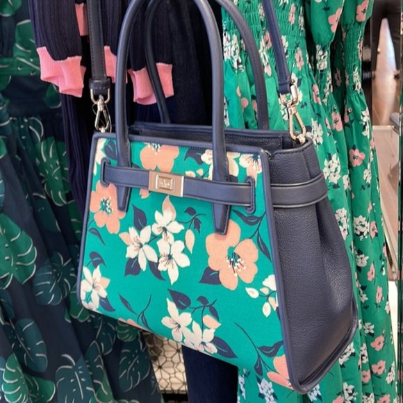 Kate Spade Lucia Lily Blooms Medium Satchel Green Multi - Picture 11 of 16